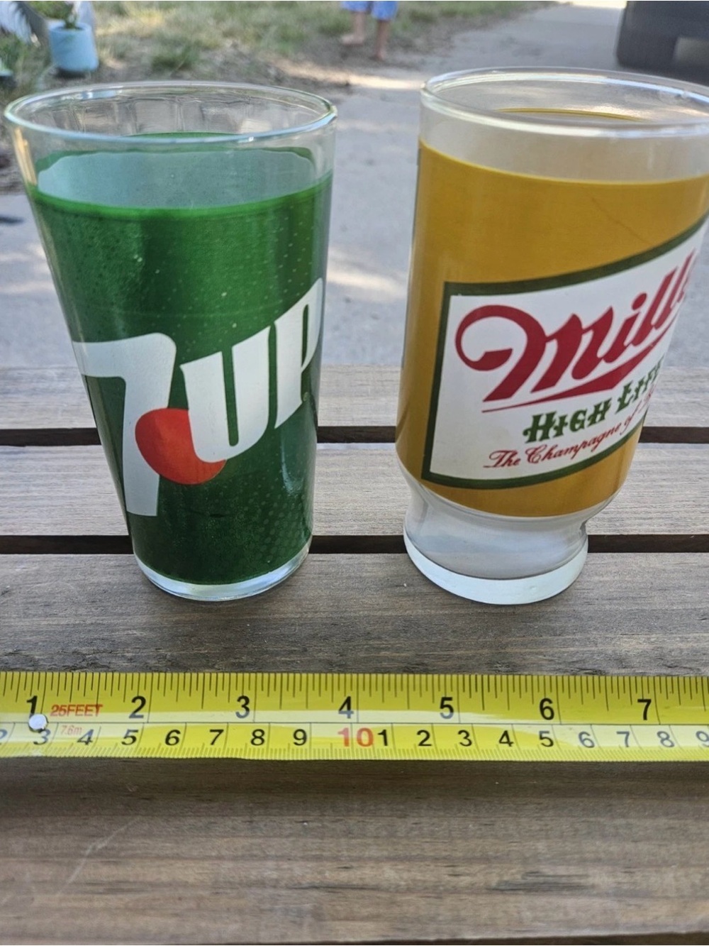 Vintage 7UP & Miller High Life Advertising Drinking Glasses Retro